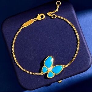 Butterfly Turquoise Gold Stainless Steel Pendant Bracelet